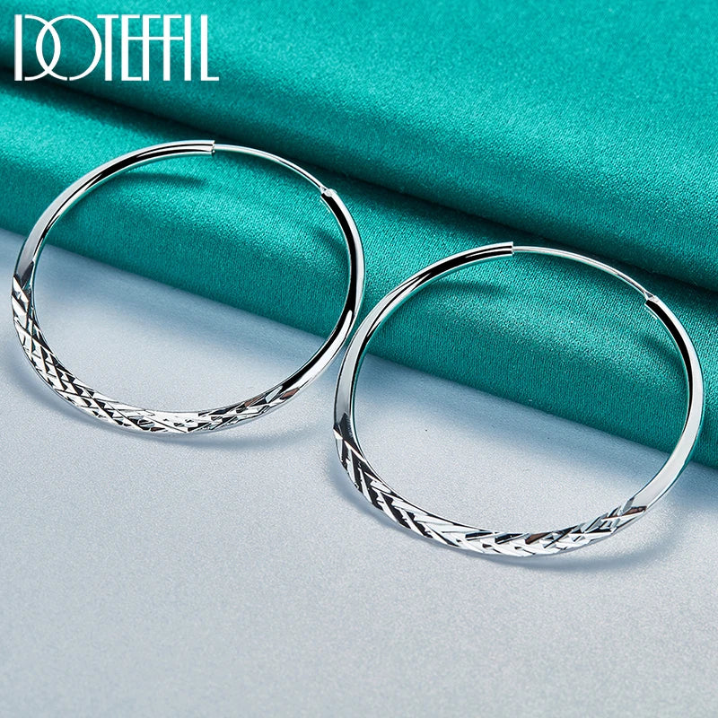 Sterling Silver Round 40 45 50mm Hoop Earrings