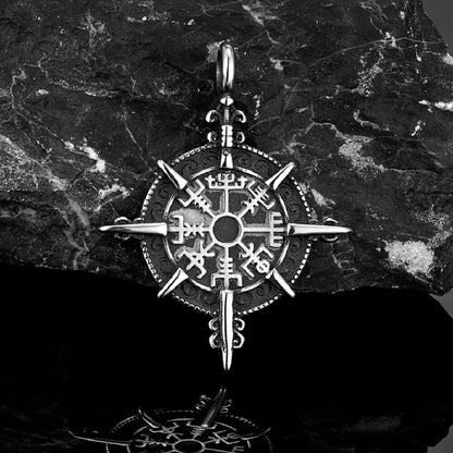 Islandic Viking Compass Antique Stainless Steel Norse Rune Amulet 60 cm