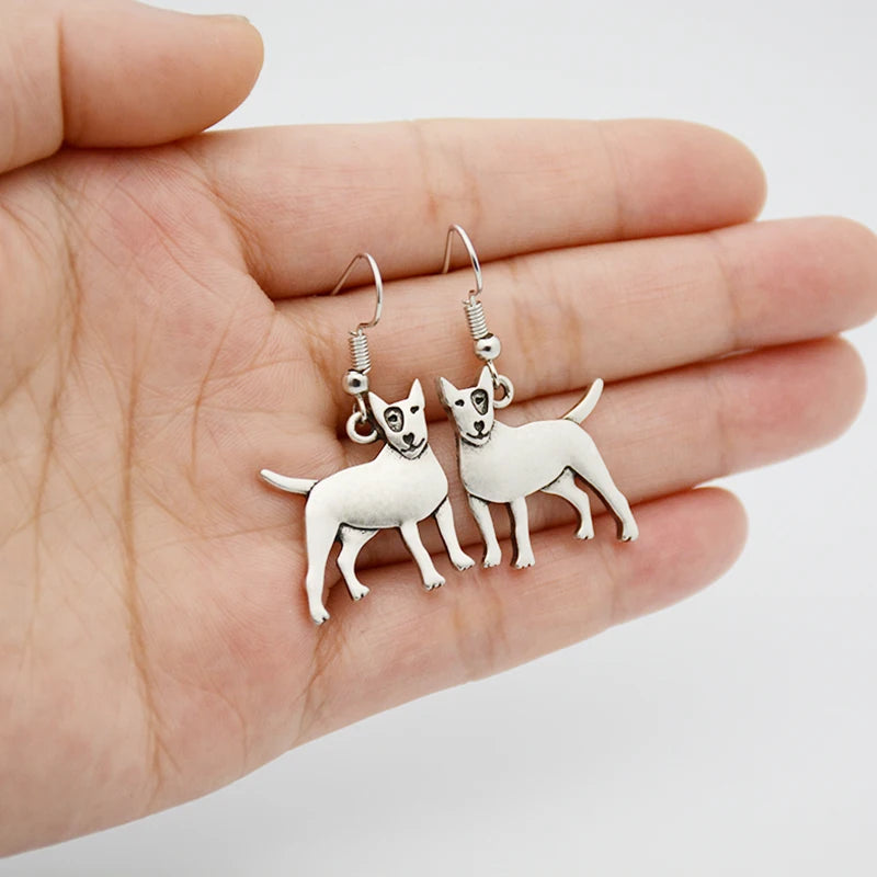 Bull Dog Terrier Drop Silver Earrings