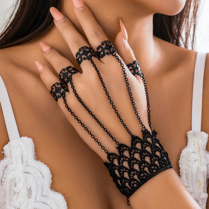 Vintage Black Lace Finger Wrist Chain Bracelets