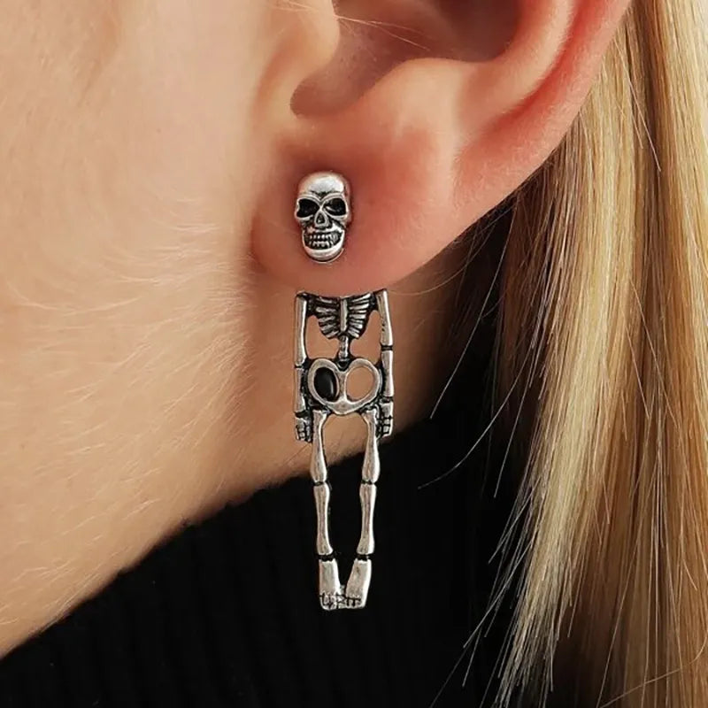 Vintage Halloween Skull Skeleton Drop Earrings