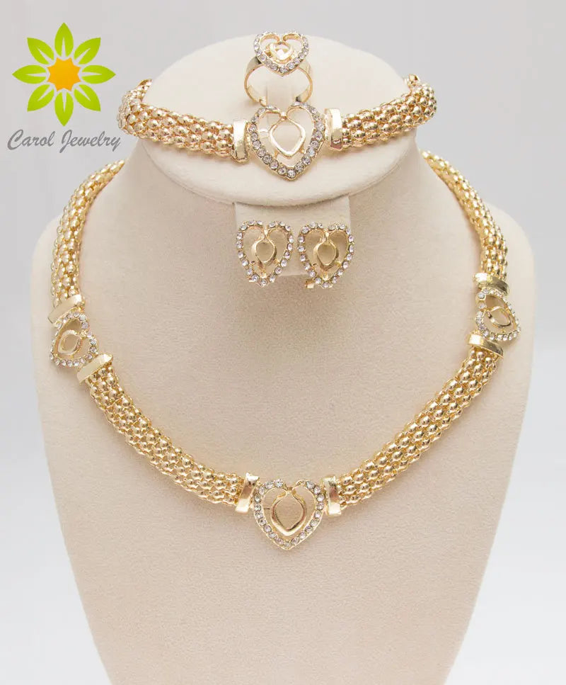 Dubai Crystal Gold Silver Necklace, Bracelet Earring Sets