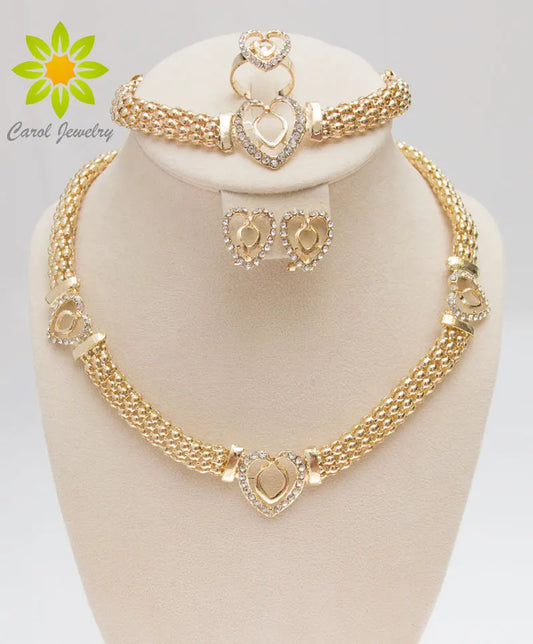 Dubai Crystal Gold Silver Necklace, Bracelet Earring Sets