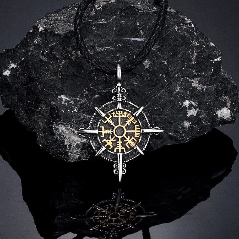 Islandic Viking Compass Antique Stainless Steel Norse Rune Amulet 60 cm