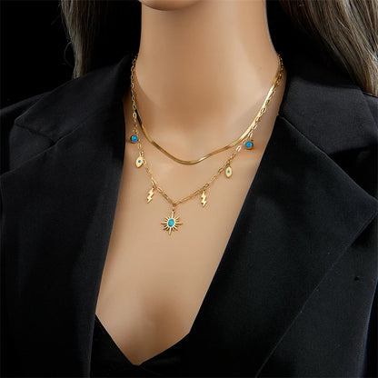 Dual Layer Gold Turquoise Sun Pendant Necklace