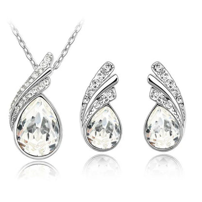 Colorful Crystal Tear Drop Necklace and Earrings Sets