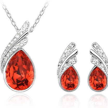 Colorful Crystal Tear Drop Necklace and Earrings Sets