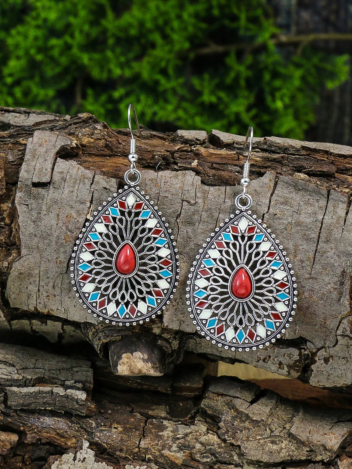 Ethnic Feng Shui Droplet Hollow Colored Glazed Earrings