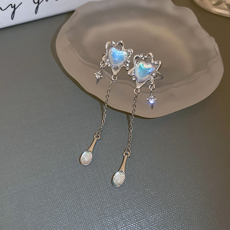 Stunning Silver Opal Stone Drop Earrings