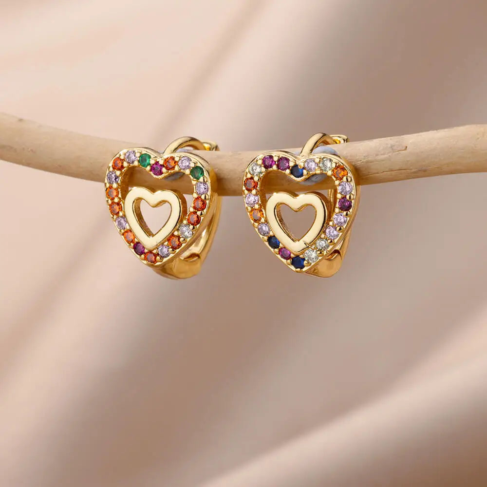 Zirconia Multi-Heart Earrings Hoops