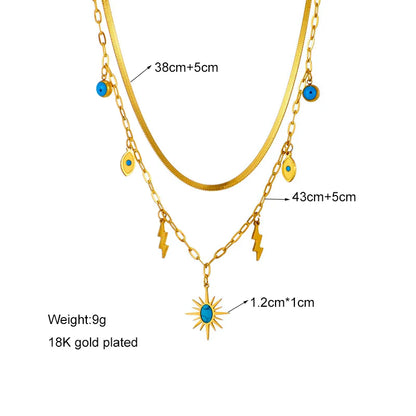 Dual Layer Gold Turquoise Sun Pendant Necklace