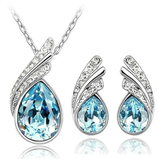 Colorful Crystal Tear Drop Necklace and Earrings Sets