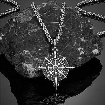 Islandic Viking Compass Antique Stainless Steel Norse Rune Amulet 60 cm