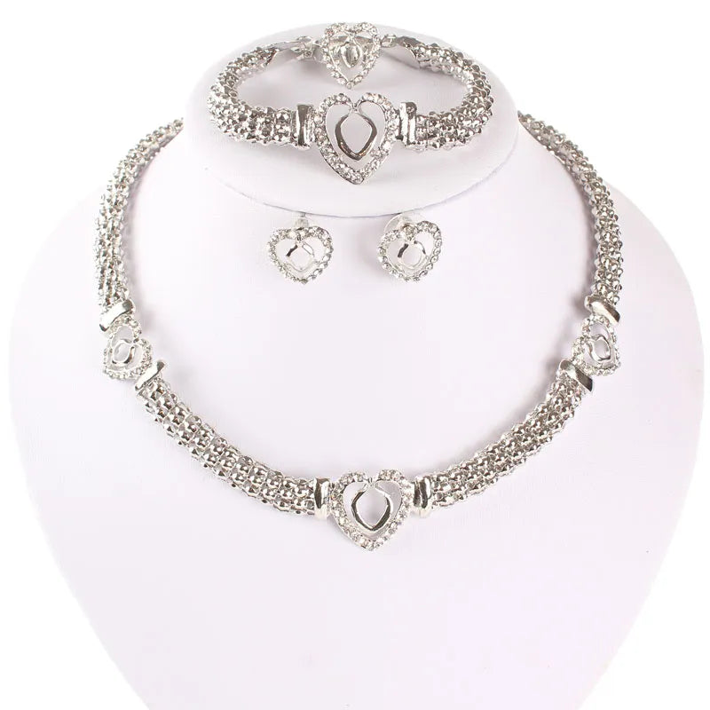 Dubai Crystal Gold Silver Necklace, Bracelet Earring Sets