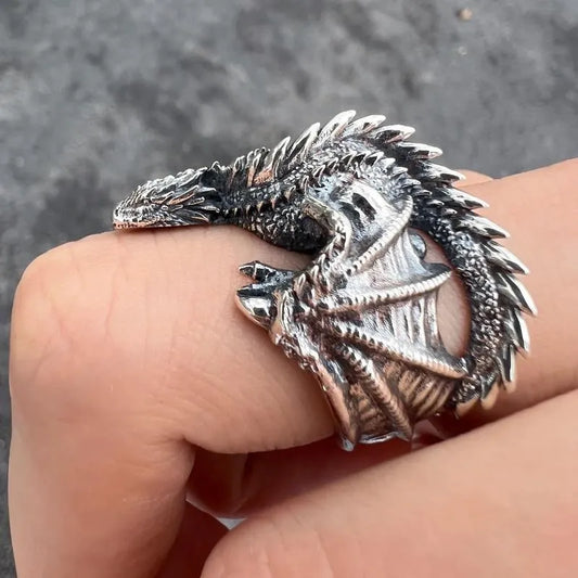 Resizable Gothic Punk Style Dragon Ring