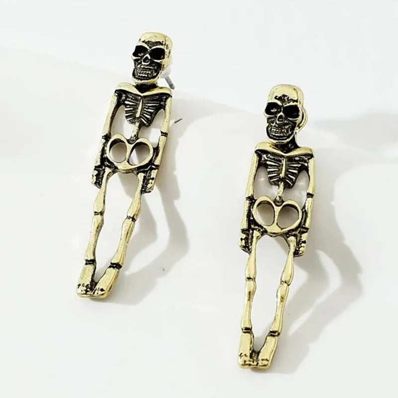 Vintage Halloween Skull Skeleton Drop Earrings