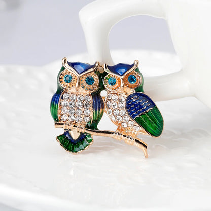 Owl Brooches Pearls Rhinestone Enamel Bird Brooch