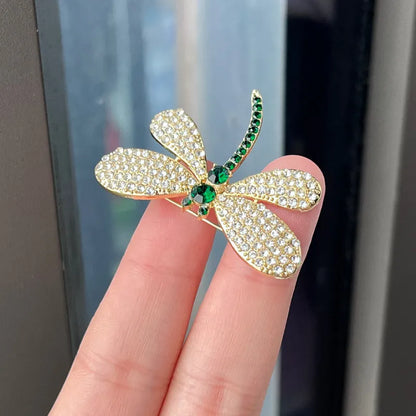 Elegant Green Clear Crystal Dragonfly Brooch for Women