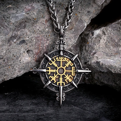 Islandic Viking Compass Antique Stainless Steel Norse Rune Amulet 60 cm