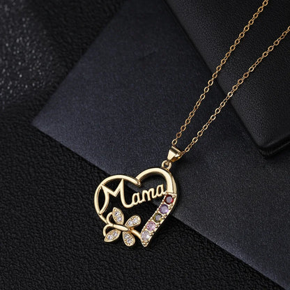 Gold Rhinestone Butterfly Mama Necklace