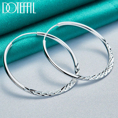 Sterling Silver Round 40 45 50mm Hoop Earrings