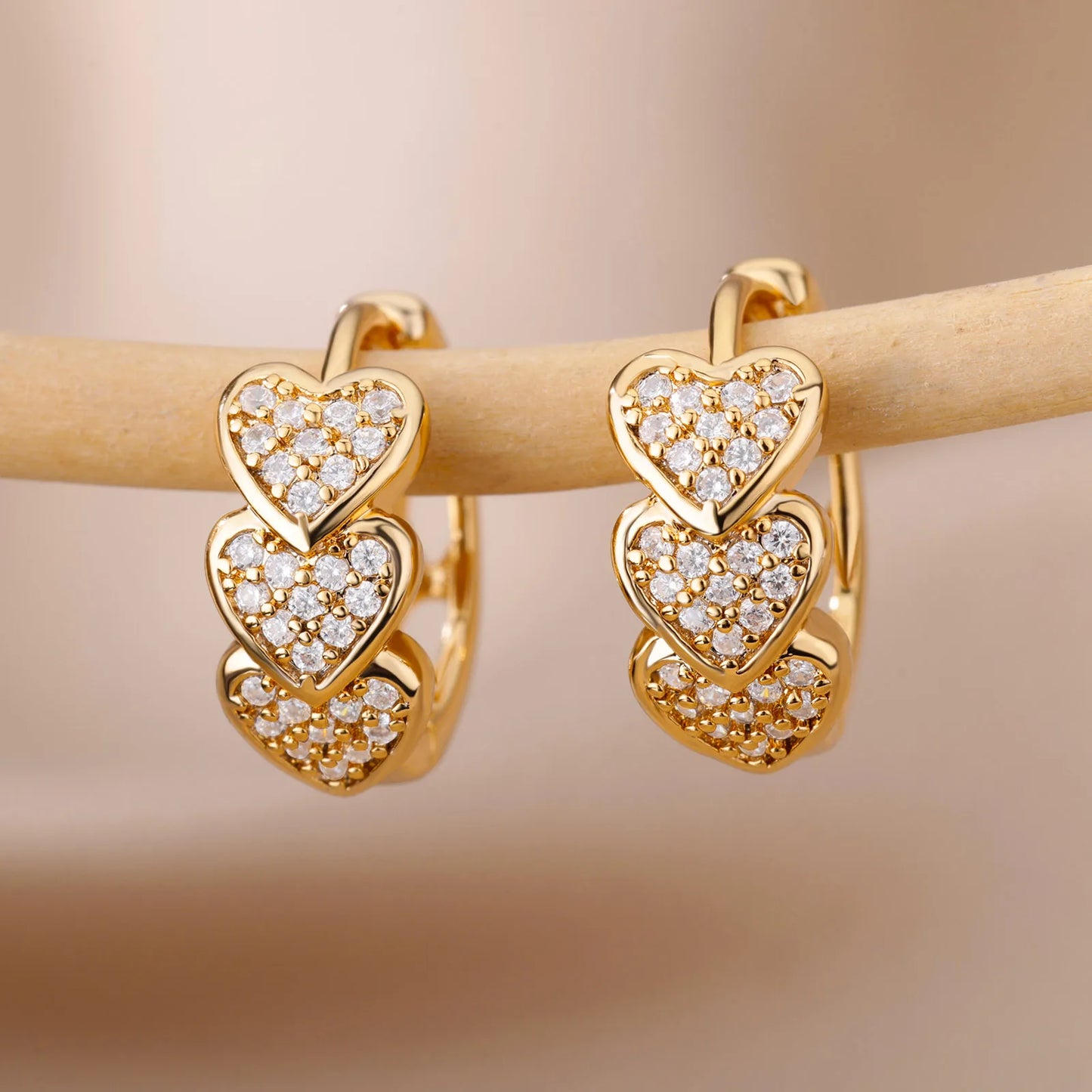 Zirconia Multi-Heart Earrings Hoops