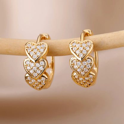 Zirconia Multi-Heart Earrings Hoops