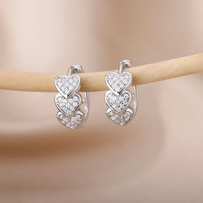 Zirconia Multi-Heart Earrings Hoops