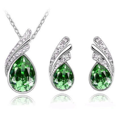 Colorful Crystal Tear Drop Necklace and Earrings Sets