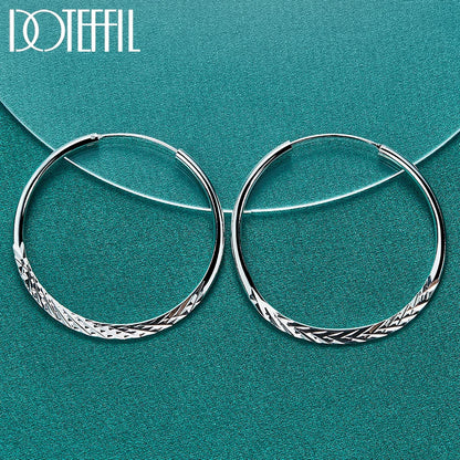 Sterling Silver Round 40 45 50mm Hoop Earrings