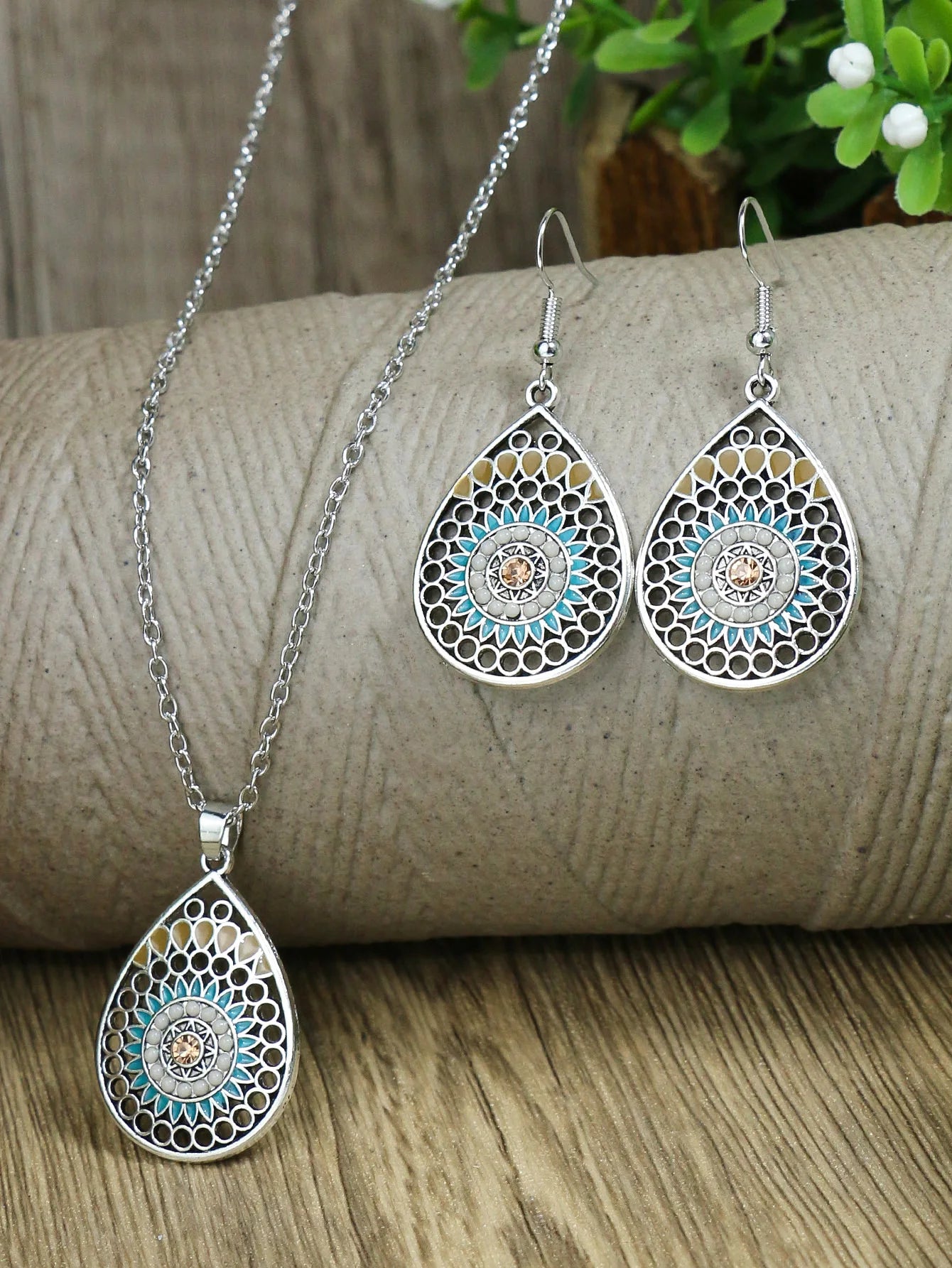 Ethnic Feng Shui Droplet Hollow Colored Glazed Earrings