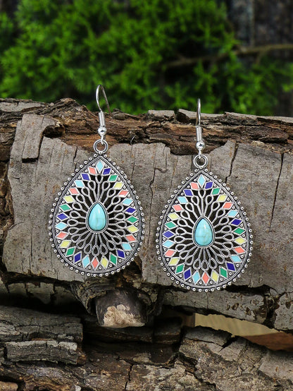 Ethnic Feng Shui Droplet Hollow Colored Glazed Earrings