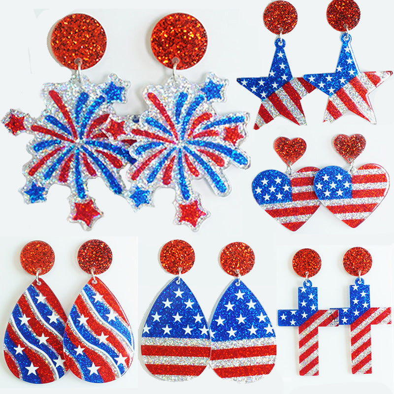 Holiday Party American Patriotic Glitter Earrings