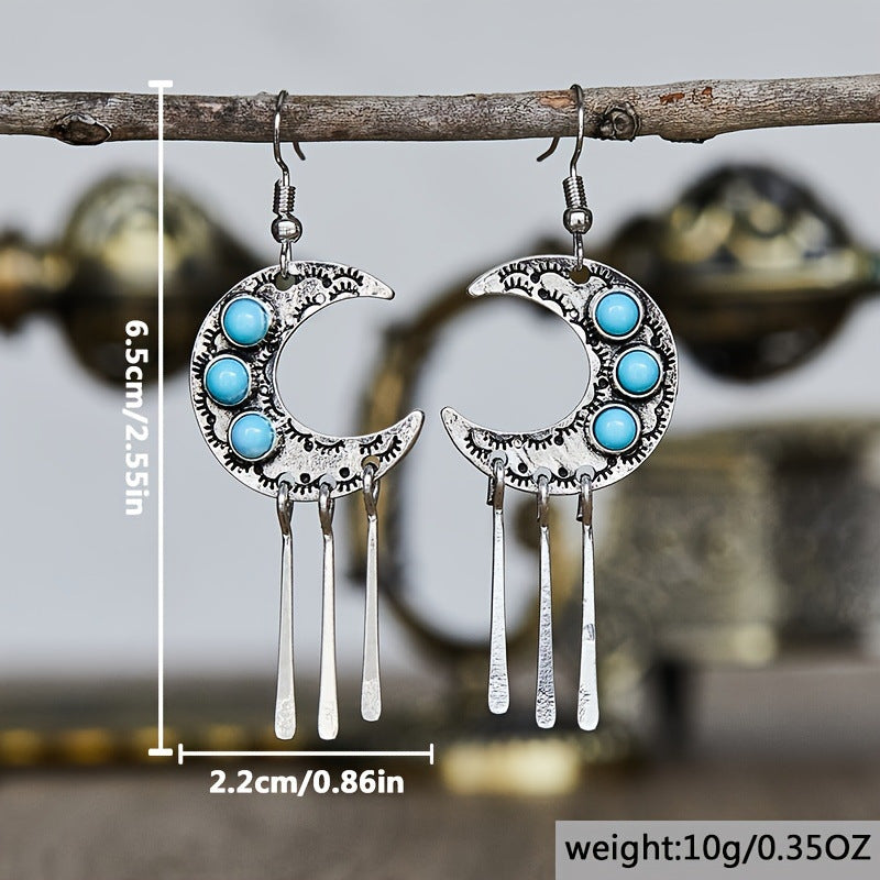 Vintage Moon Turquoise Boho Style Earrings