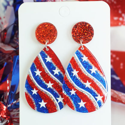 Holiday Party American Patriotic Glitter Earrings