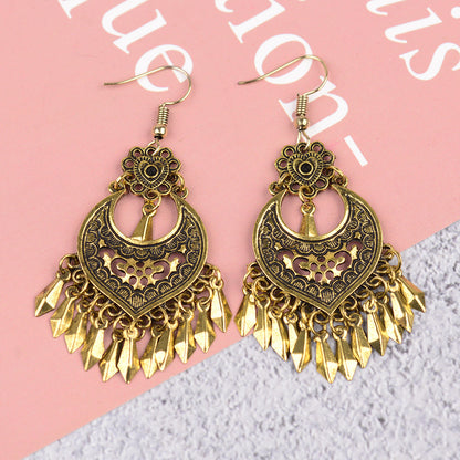 Nepal Retro Style Distressed Ancient Gold Earrings