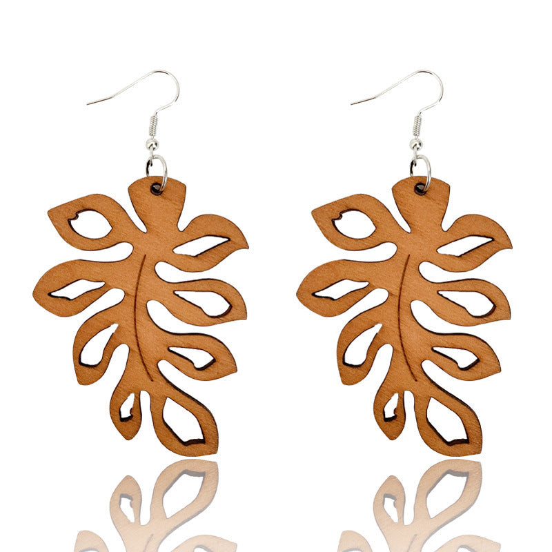 African Patterned Carved Geometric Wooden Earrings