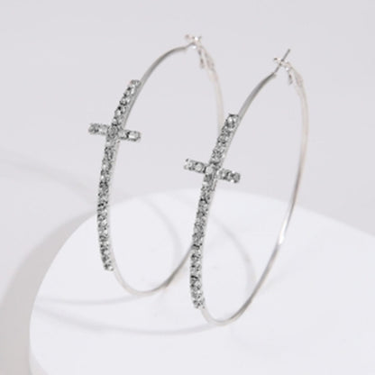 Gold and Silver Rhinestone Cross Hoop Earrings