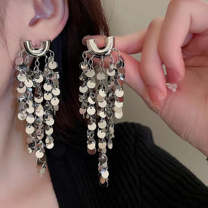 Exaggerated Sequined Tassel Earrings