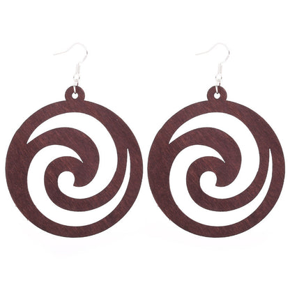 African Patterned Carved Geometric Wooden Earrings