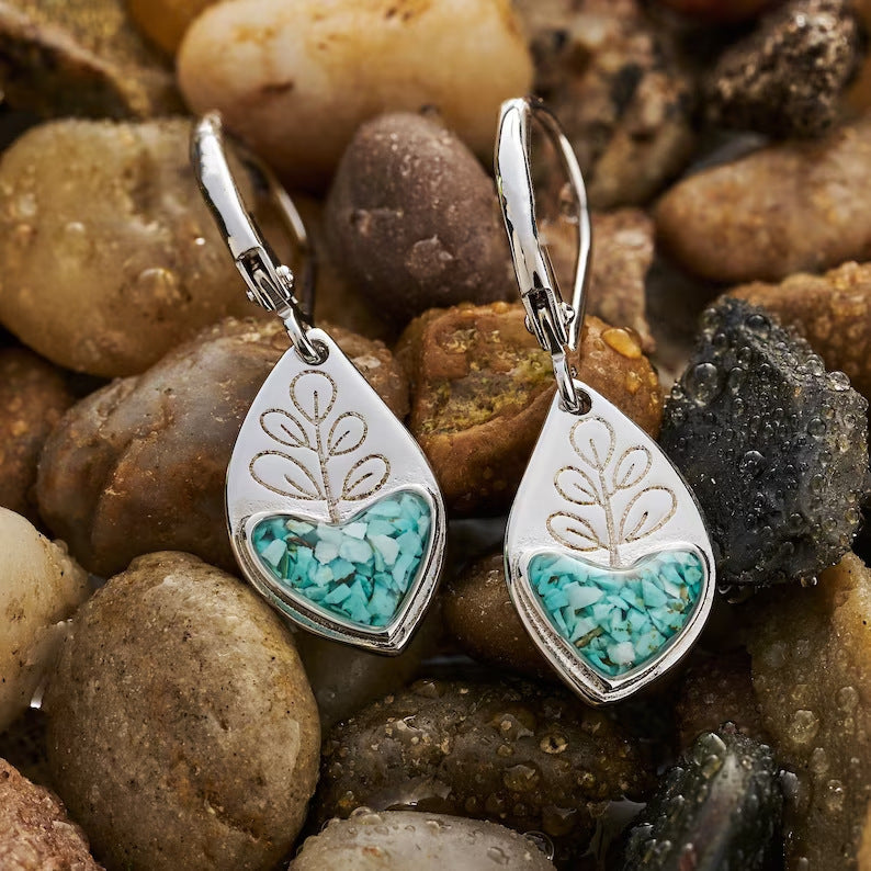 Retro Silver Turquoise Resin Hearts Drop Earrings