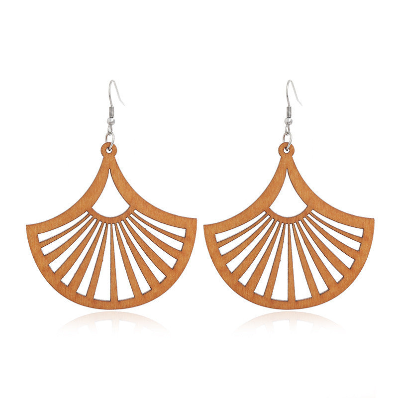 African Patterned Carved Geometric Wooden Earrings