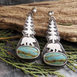 Retro Silver Abalone Polar Bear Earrings