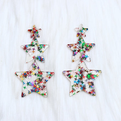 Acrylic Multi-Colored Stars and Stripes Dangle Earrings