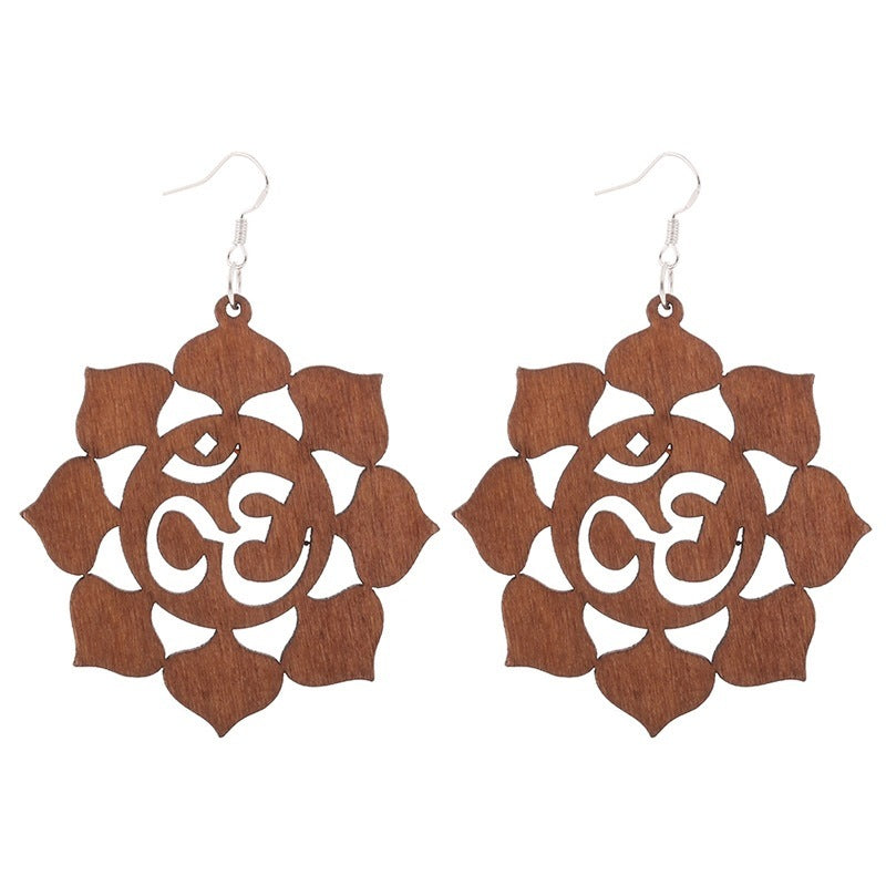 African Patterned Carved Geometric Wooden Earrings