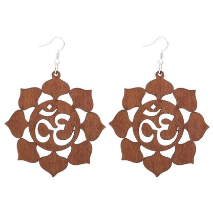 African Patterned Carved Geometric Wooden Earrings