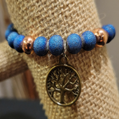 Dark Blue Beads with Gold Divider Beads with Tree of Life Charm