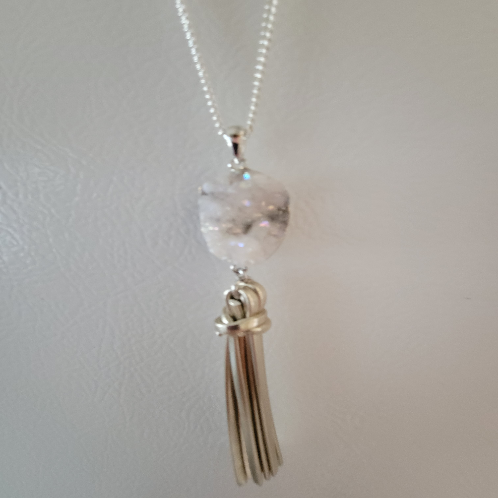 Crystallized Rock Silver & Gold Necklace with Dangle