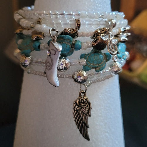 One of a Kind Colorful Beaded Multi-Layer Memory Wire Wrist Wraps