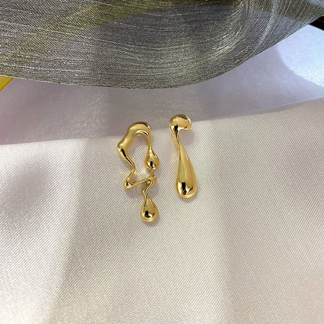 Liquid Metal Geometric Zirconia Drop Earrings